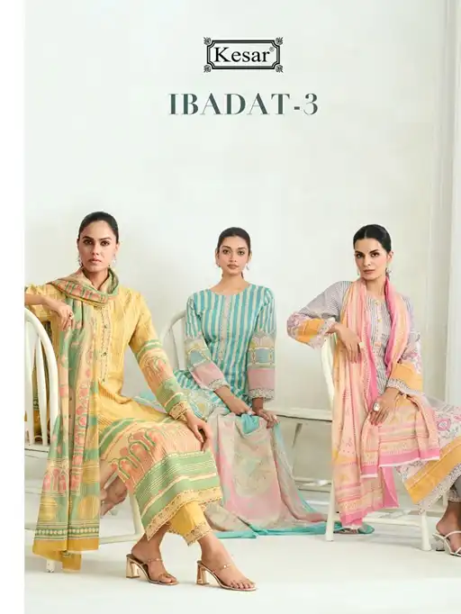 Kesar Ibadat 3 Wholesale Pure Cotton Embroidered Salwar Suit Collection