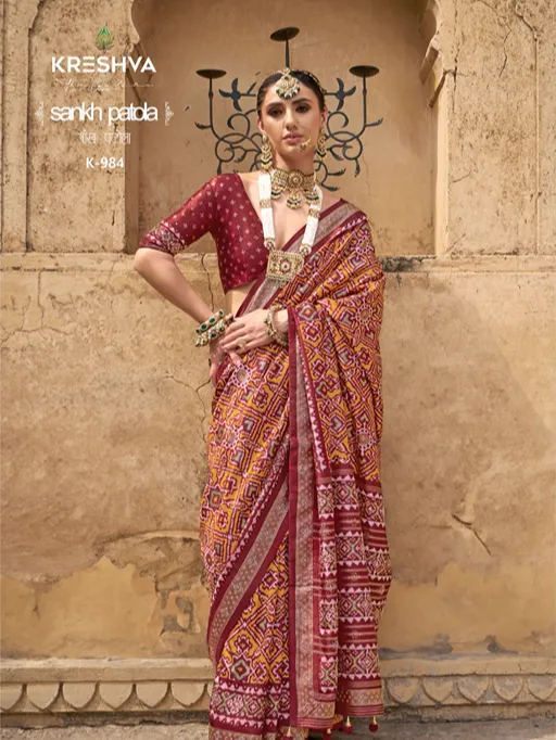 Kreshva Sankh Patola Pv Silk Designer Saree Collection