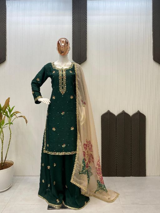 LG-1996 Embroidered Chinon Sequence Readymade Sharara Suit