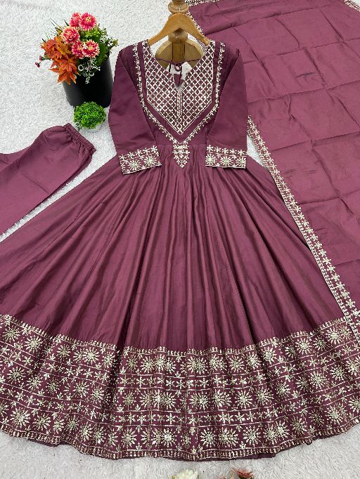 NSR-872 Roman Silk with Embroidery Gown Collection - Image 3