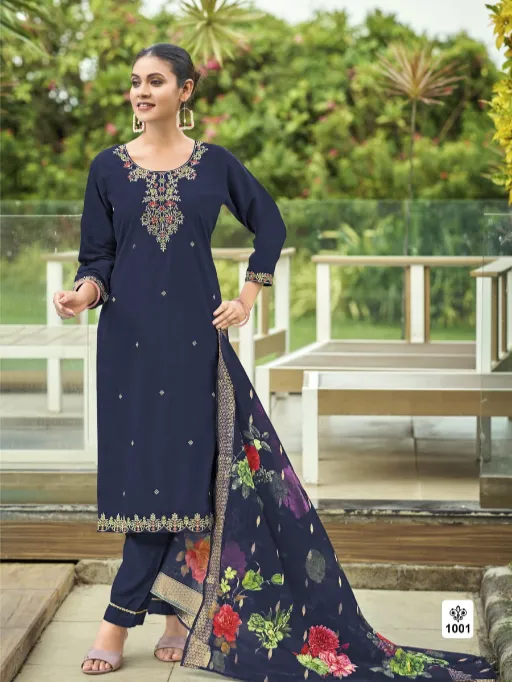 Ossm Meher Wholesale Viscose Roman Silk Readymade Suit Collection