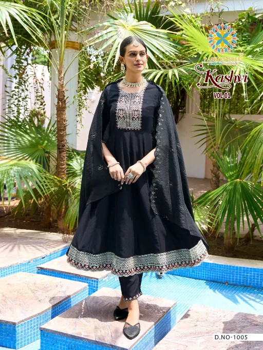 Passion Tree Kashvi Vol 1 Wholesale Vichitra Silk Anarkali Kurti With Dupatta