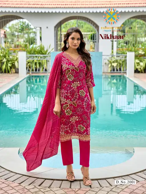 Passion Tree Nikhaar Vol 2 Wholesale Heavy Rayon Kurti with Bottom Dupatta - Image 4
