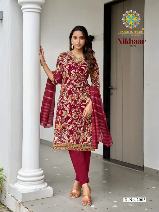 Passion Tree Nikhaar Vol 2 Wholesale Heavy Rayon Kurti with Bottom Dupatta - Image 6