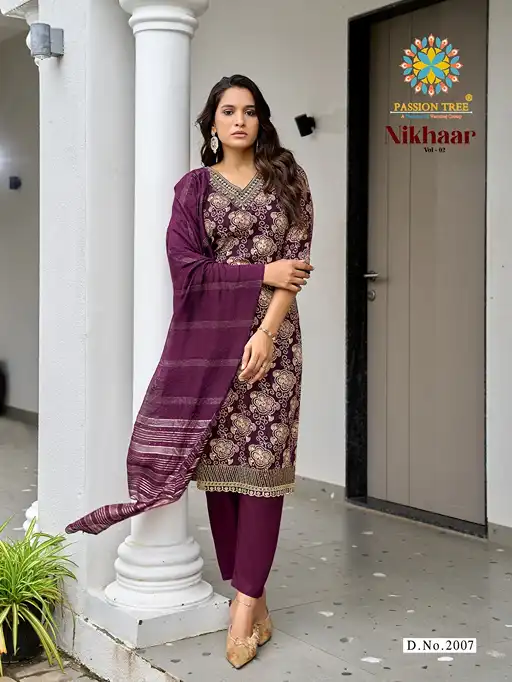 Passion Tree Nikhaar Vol 2 Wholesale Heavy Rayon Kurti with Bottom Dupatta - Image 8