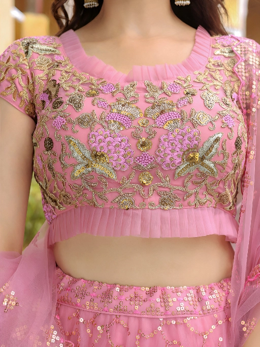 Zeel 17313 Pink Pink Embroidered Elegance Lehenga Set - Image 6