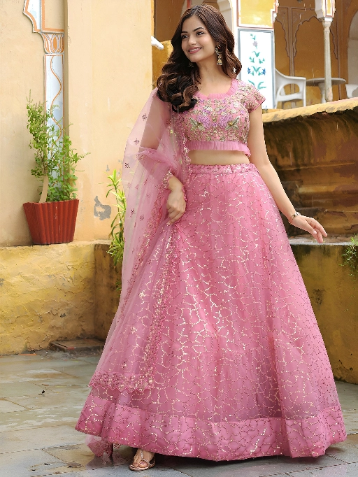 Zeel 17313 Pink Pink Embroidered Elegance Lehenga Set - Image 5
