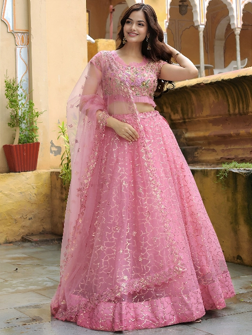 Zeel 17313 Pink Pink Embroidered Elegance Lehenga Set - Image 4