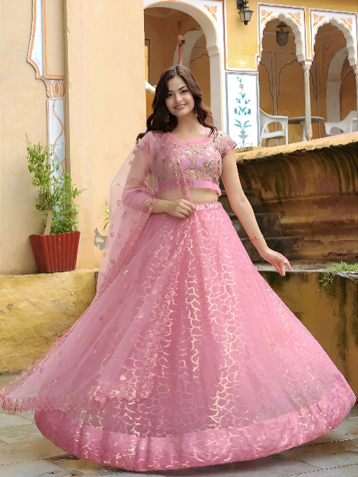 Zeel 17313 Pink Pink Embroidered Elegance Lehenga Set - Image 2