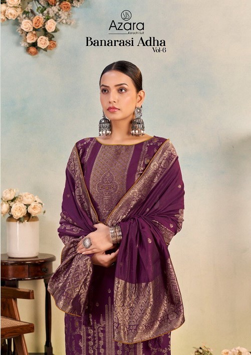 Radhika Azara Banarasi Adha Vol 6 Wholesale Cotton Jacquard Salwar Suit - Image 5