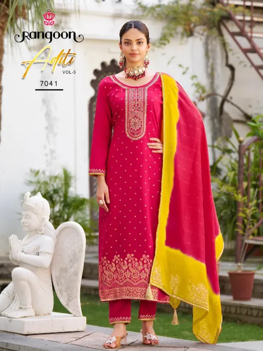 Rangoon Aditi Vol 3 Wholesale Viscose Embroidered Kurti Bottom With Dupatta - Image 4