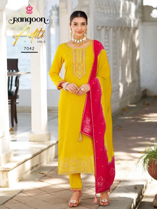 Rangoon Aditi Vol 3 Wholesale Viscose Embroidered Kurti Bottom With Dupatta