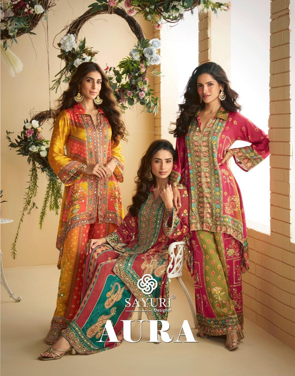 Sayuri Aura 10085 Wholesale Digital Crepe Silk Mirror Cord Set Collection