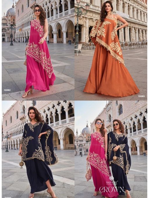 Sayuri Designer Crown Crepe Beaded Embroidered Indo Western Party Wear Suit - Image 3