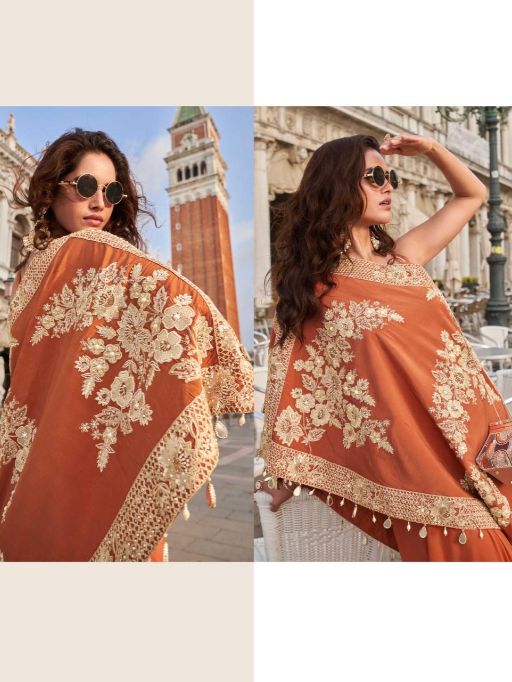 Sayuri Designer Crown Crepe Beaded Embroidered Indo Western Party Wear Suit - Image 4