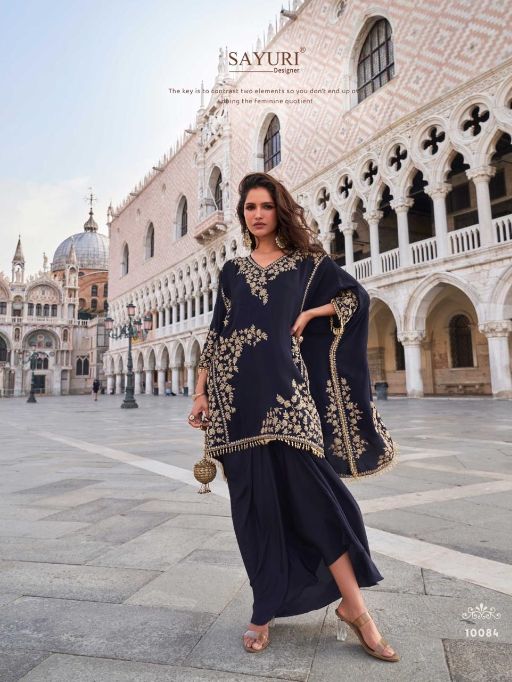 Sayuri Designer Crown Crepe Beaded Embroidered Indo Western Party Wear Suit - Image 6