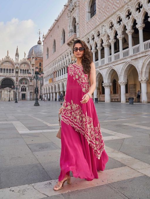 Sayuri Designer Crown Crepe Beaded Embroidered Indo Western Party Wear Suit - Image 2