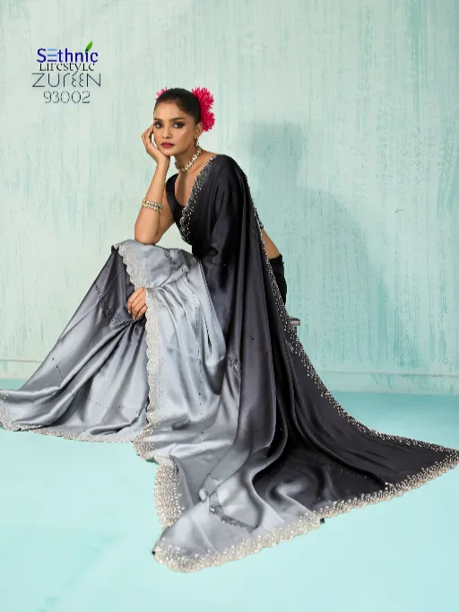 Sethnic Lifestyle Zureen Japan Satin Silk Fancy Saree Catalog - Image 8