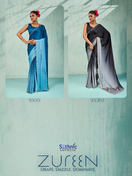 Sethnic Lifestyle Zureen Japan Satin Silk Fancy Saree Catalog - Image 10