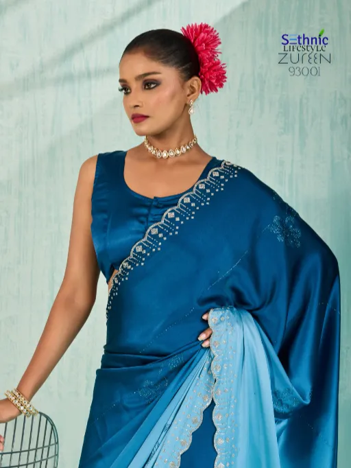 Sethnic Lifestyle Zureen Japan Satin Silk Fancy Saree Catalog - Image 5