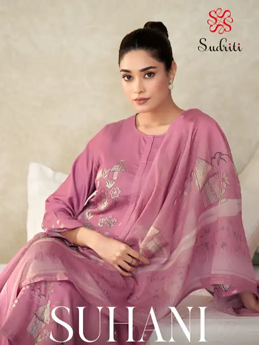 Sudriti Suhani Wholesale Italian Satin Printed Handwork Salwar Suit Catalog