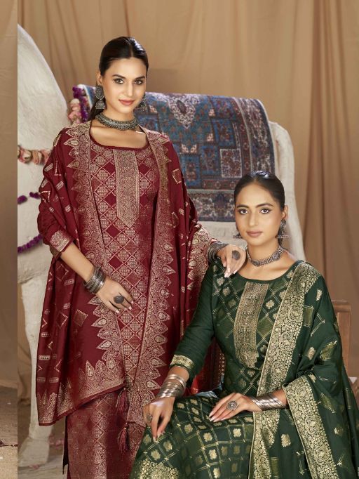Triple Hanshika Vol 4 Wholesale Viscose Muslin Jacquard Salwar Suit