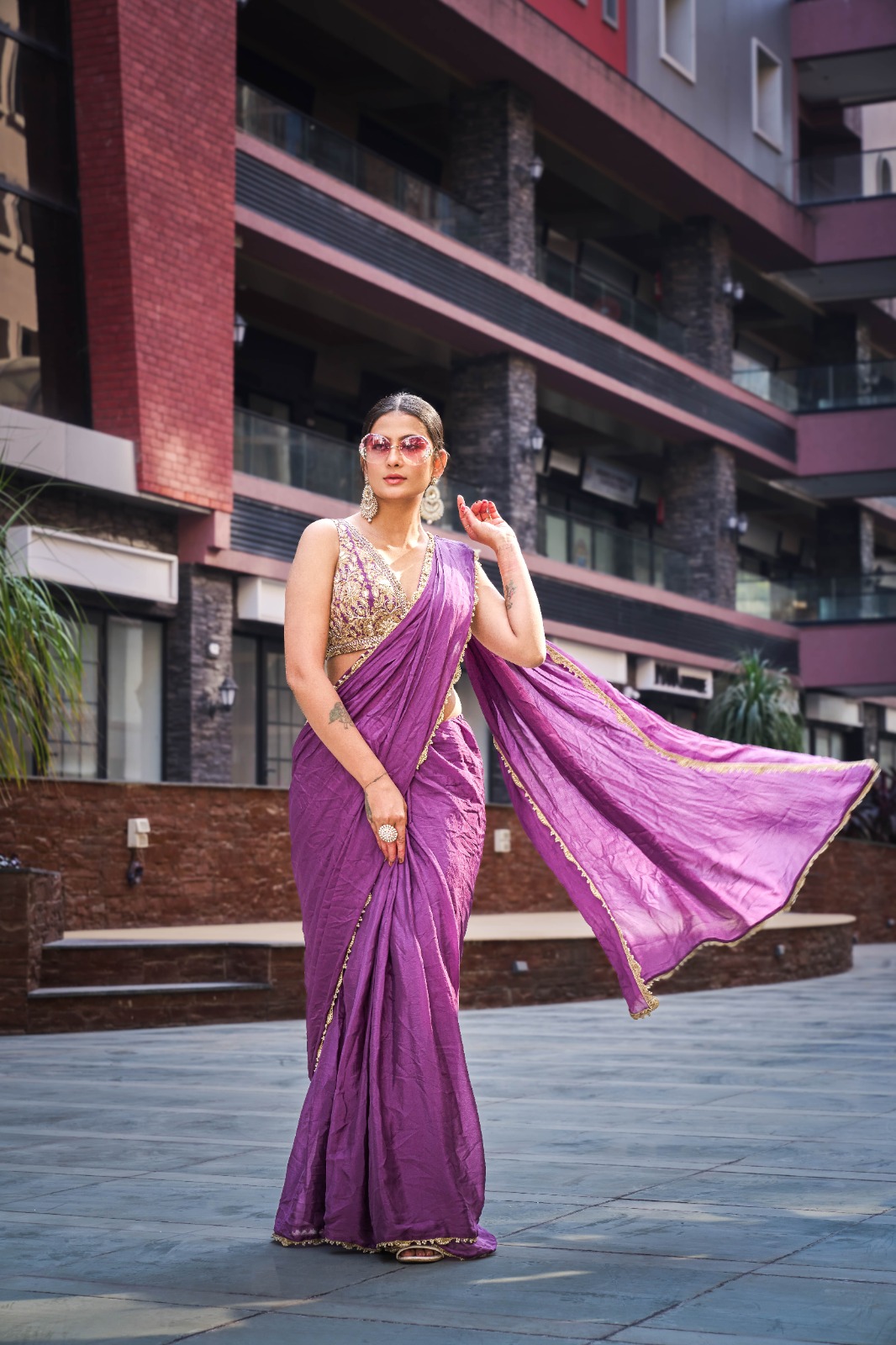 Vardan Ethnic Kp 1013 Purple Designer Crepe Saree Collection