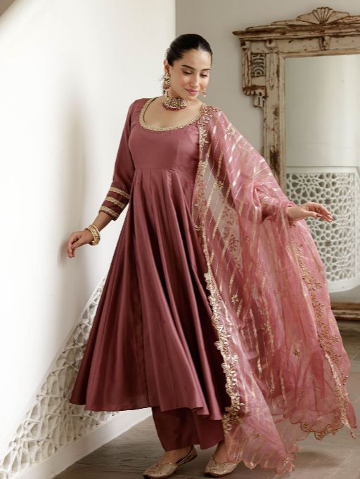 Vardan Ethnic NSR 871 Readymade Roman Simmer Silk Gown Catalog