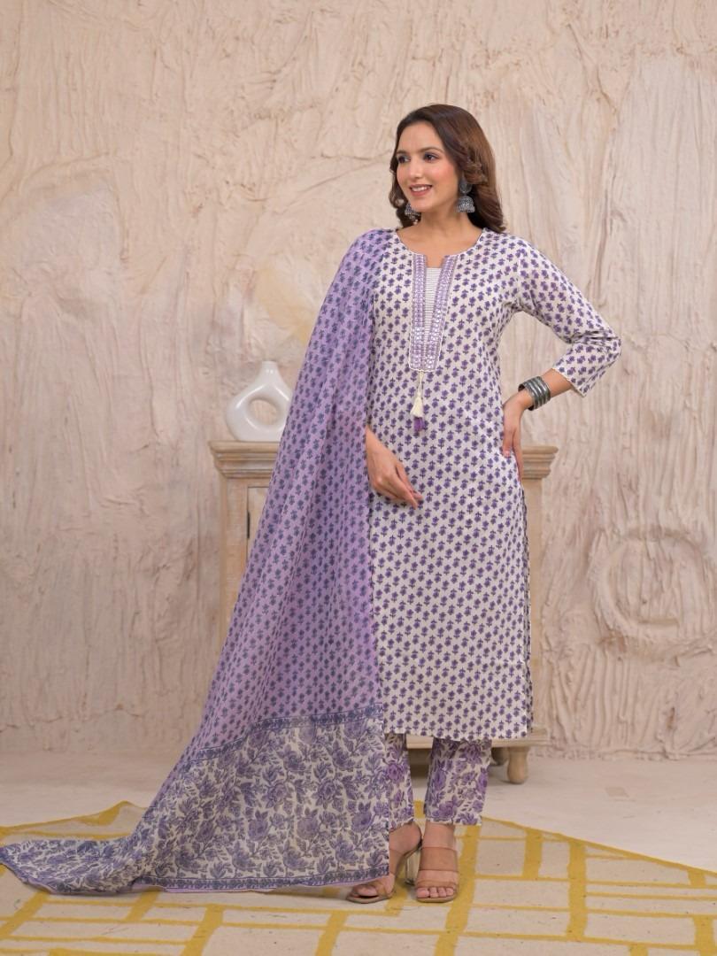 Vardan Ethnic Naisha K 198 Wholesale Pure Cotton Kurti With Bottom Dupatta