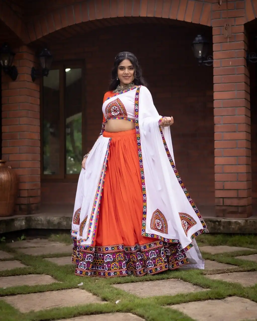 Vardan Ethnic WMT 8050 Pure Rayon Cotton Gamthi Work Mirror Lehenga Choli