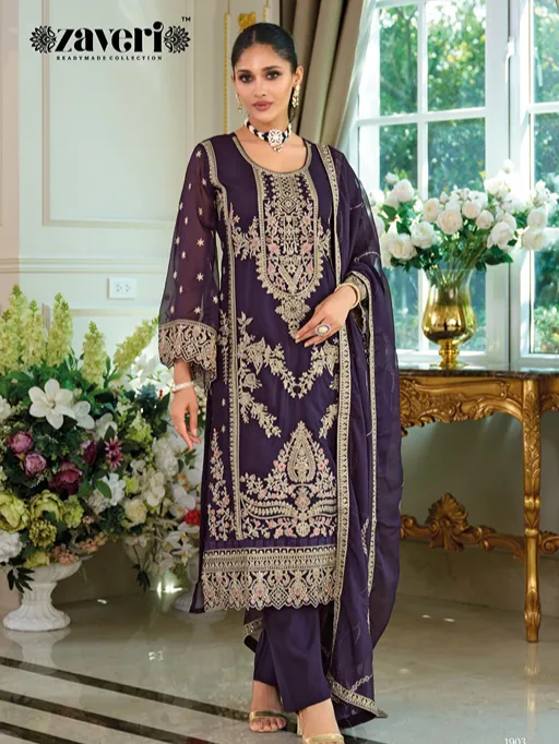 Zaveri Dastur Wholesale Organza Readymade Designer Pakistani Suit Collection