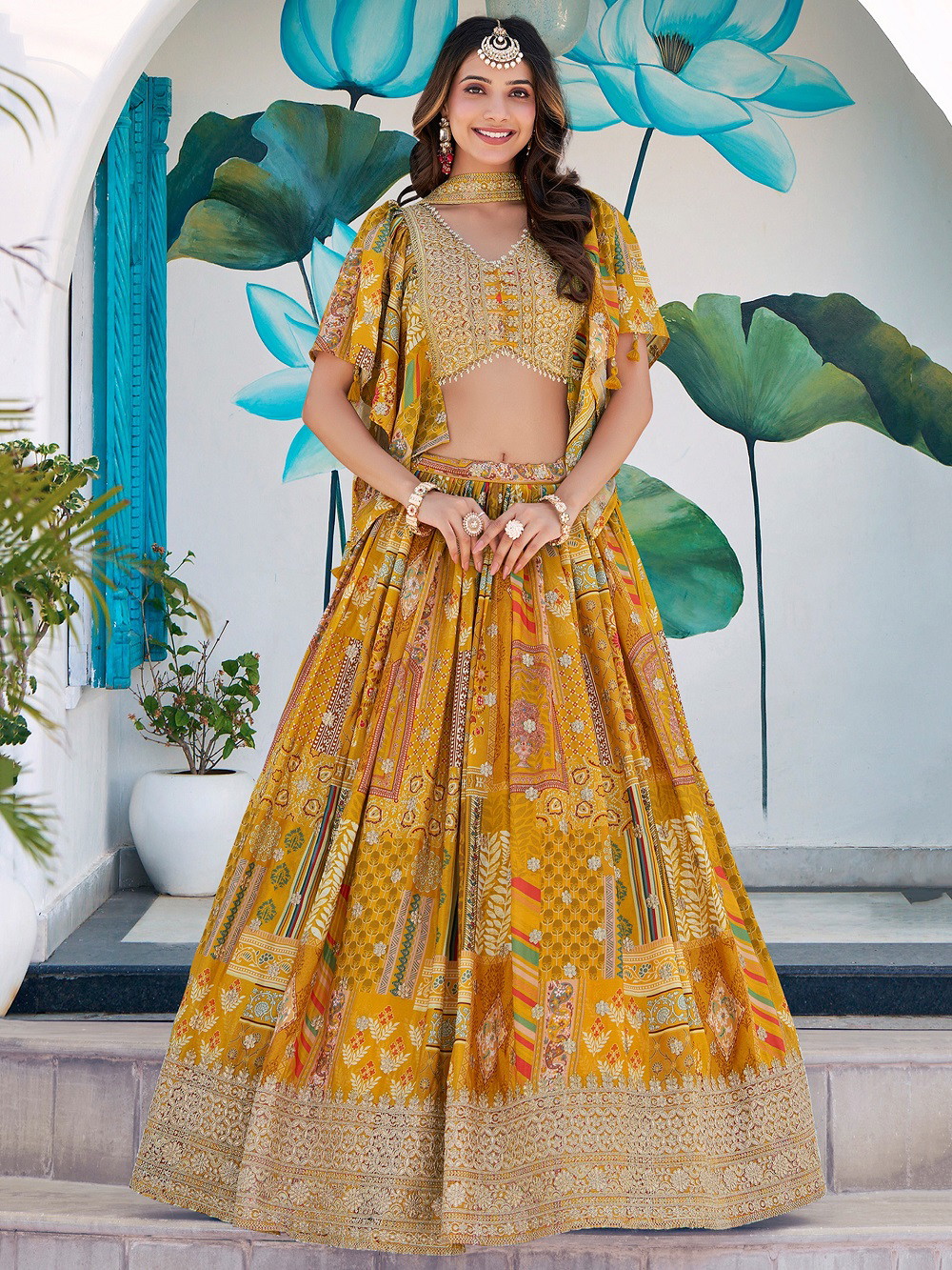 Zeel 7050 Yellow Designer Chinon Silk Embroidered Lehenga Choli
