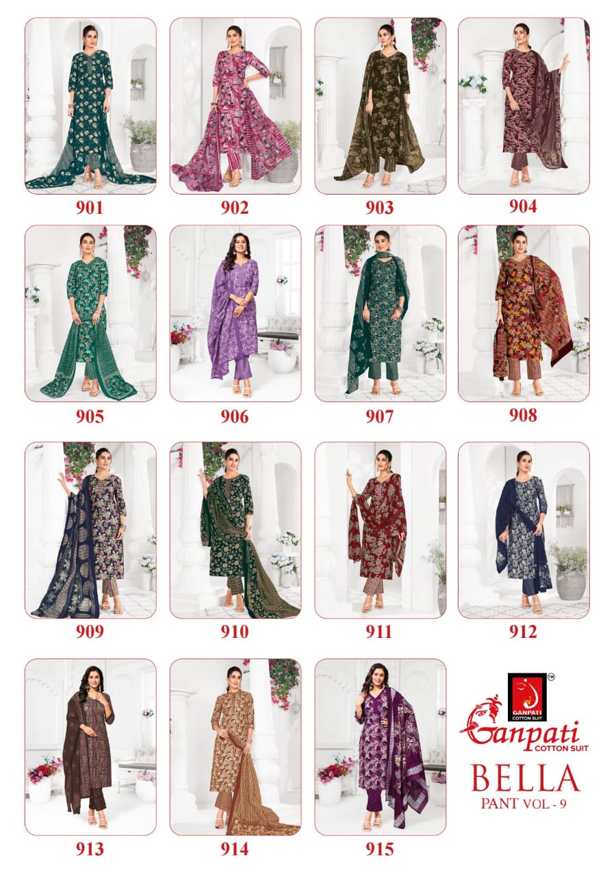 Ganpati Bella Pant Vol 9 Cotton Printed Dress Material - Image 17