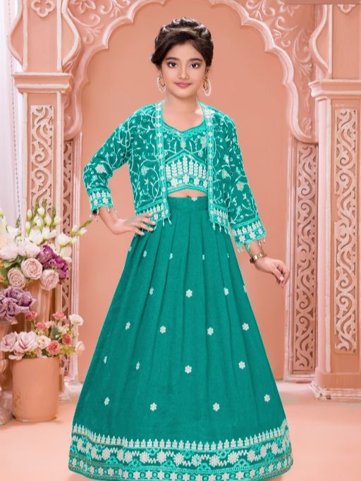 ALKA Aarvi Wholesale Kids Designer Soft Silk Lehenga Choli With Koti