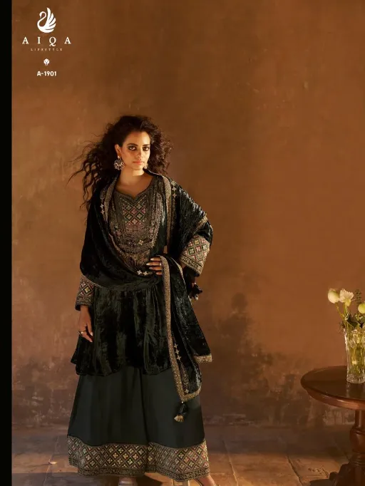 Aiqa Shuijing Wholesale Viscose Velvet Handwork Salwar Kameez Catalog - Image 8