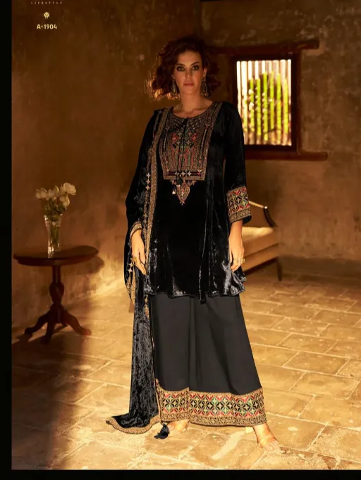 Aiqa Shuijing Wholesale Viscose Velvet Handwork Salwar Kameez Catalog - Image 2