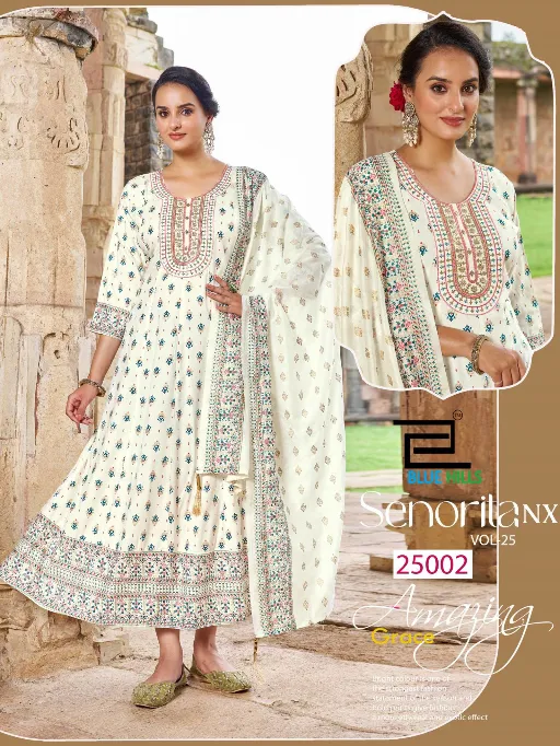 Blue Hills Senorita Vol 25 Wholesale Nx Rayon Print Gown With Dupatta