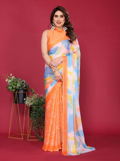 Csn A 55 Moss Wholesale Chiffon Silk Printed Saree Collection
