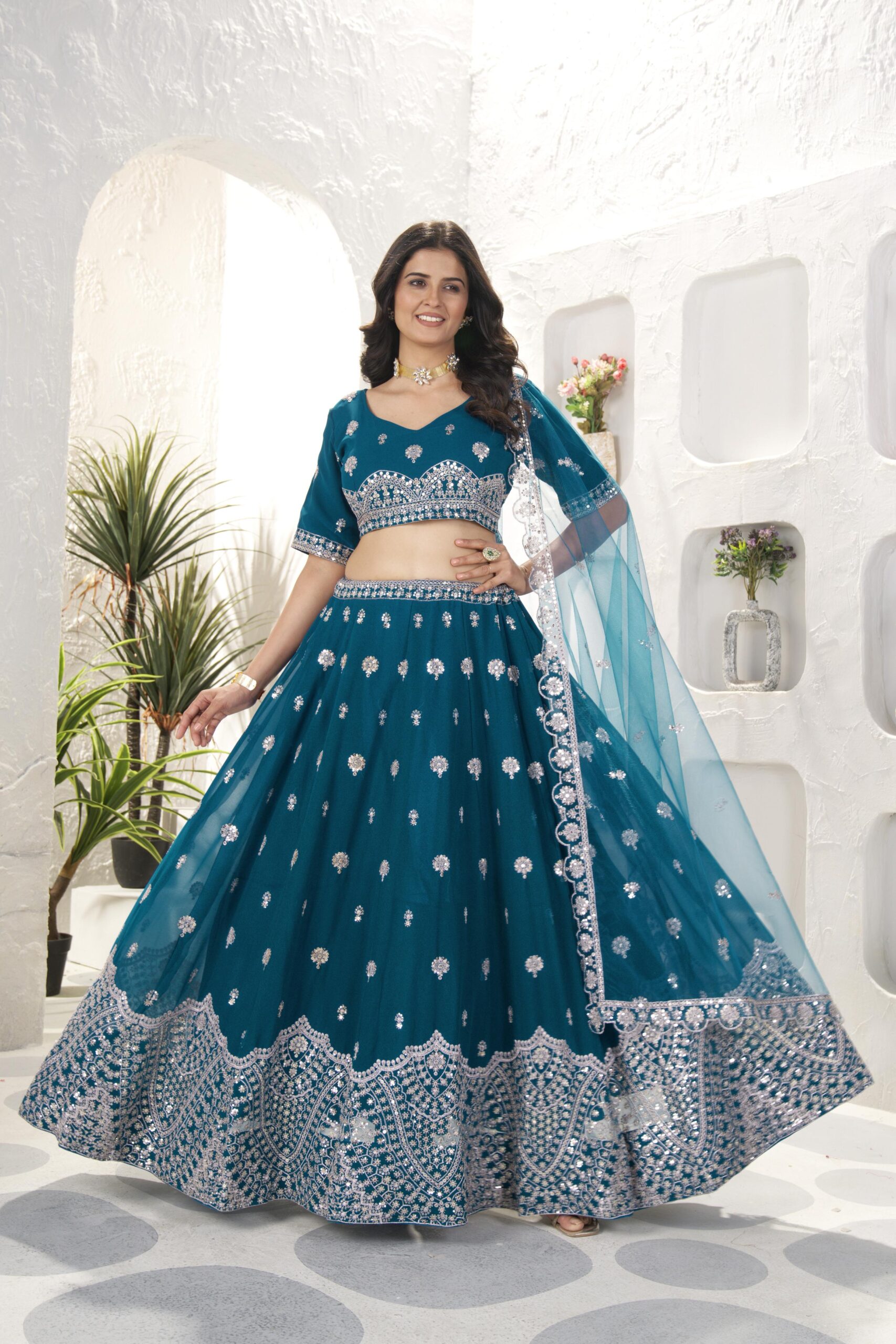 DVD ON5077 Faux Georgette Sequins Embroidered Lehenga Choli