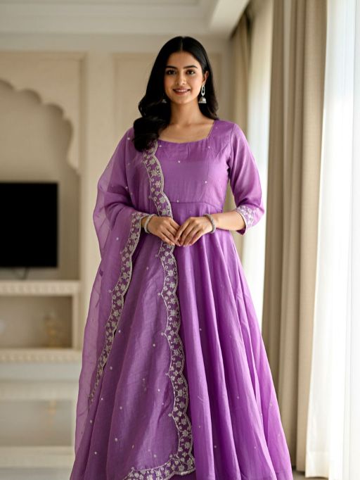 Elegant Readymade Embroidered Candi Cruss Silk Gown Collection