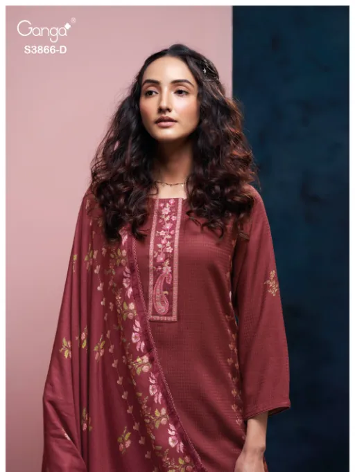Ganga Chiara 3866 Wholesale Wool Pashmina Printed Salwar Kameez