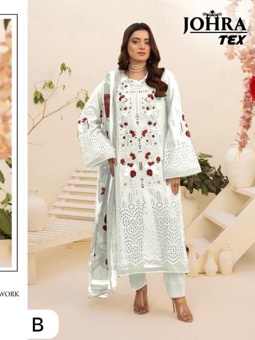 Johra Tex JT 179 B C Cambric Cotton Chikankari Pakistani Suit Collection