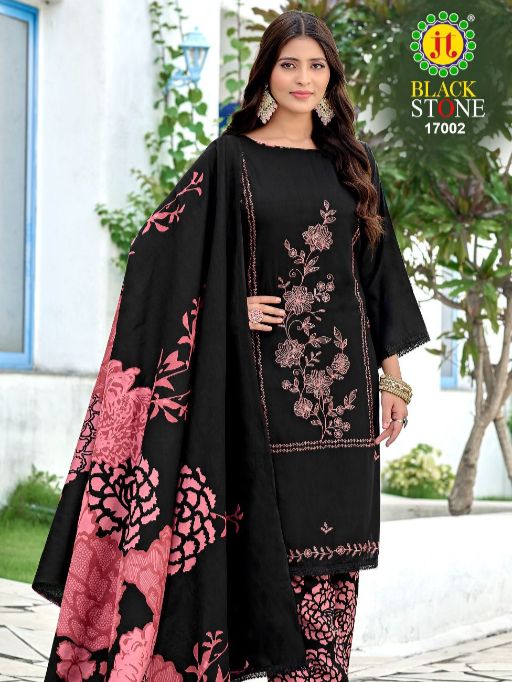 Jt Black Stone Vol 17 Rayon Fabric Embroidery Work Dress Material