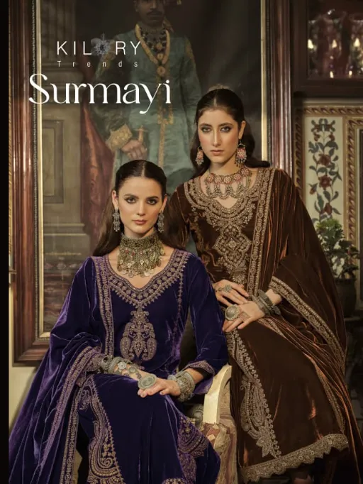 Kilory Surmayi Velvet Wholesale Embroidery Work Salwar Suit Collection