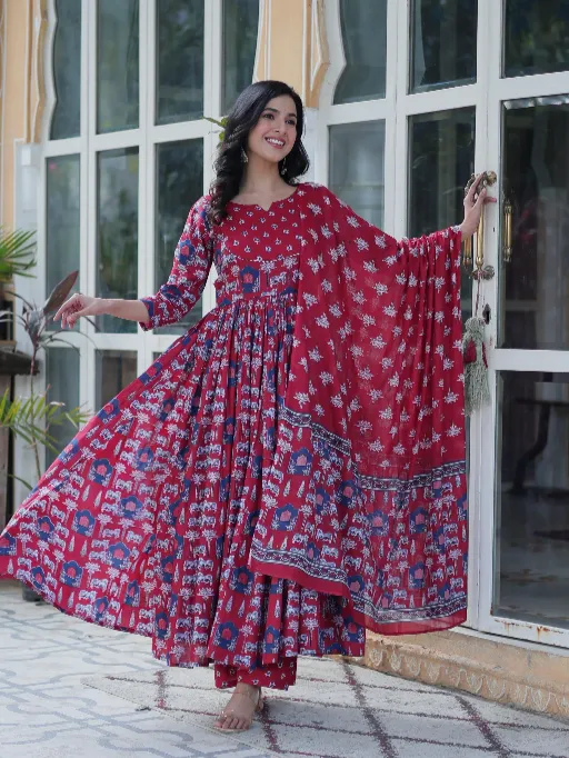 LW-9222 Readymade Pure Cotton Anarkali With Bottom Dupatta Collection