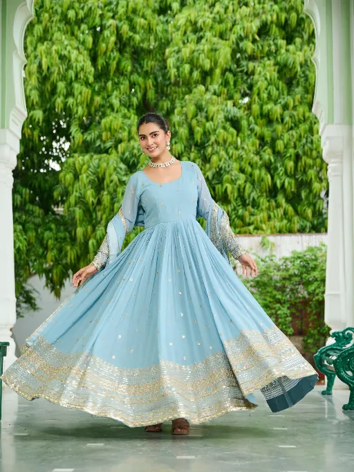 LW-9270 Faux Readymade Georgette Embroidered Gown Collection - Image 5