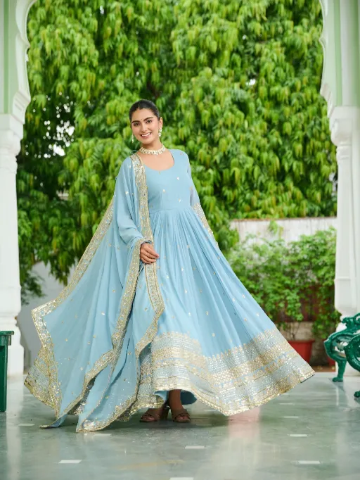 LW-9270 Faux Readymade Georgette Embroidered Gown Collection - Image 9