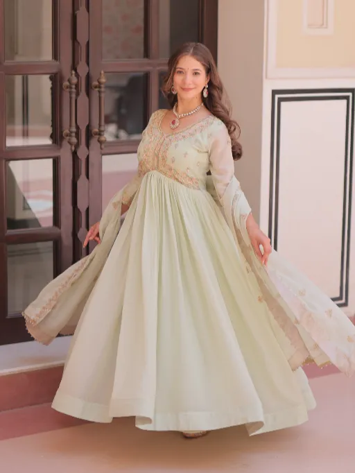 LW 9298 Readymade Star Georgette Embroidered Gown Collection - Image 3