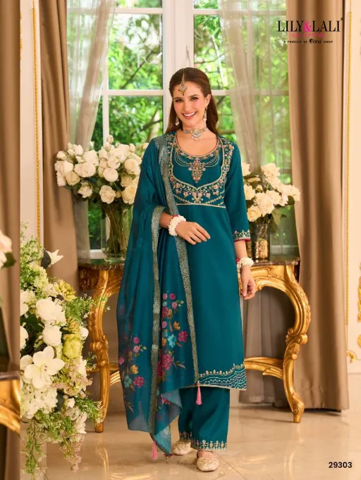 Lily And Lali Readymade Wholesale Phulkari Viscose Salwar Suit - Image 5