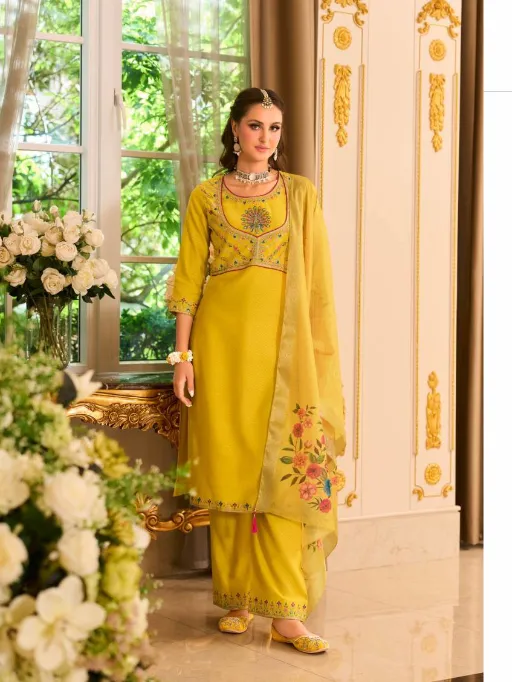 Lily And Lali Readymade Wholesale Phulkari Viscose Salwar Suit - Image 2